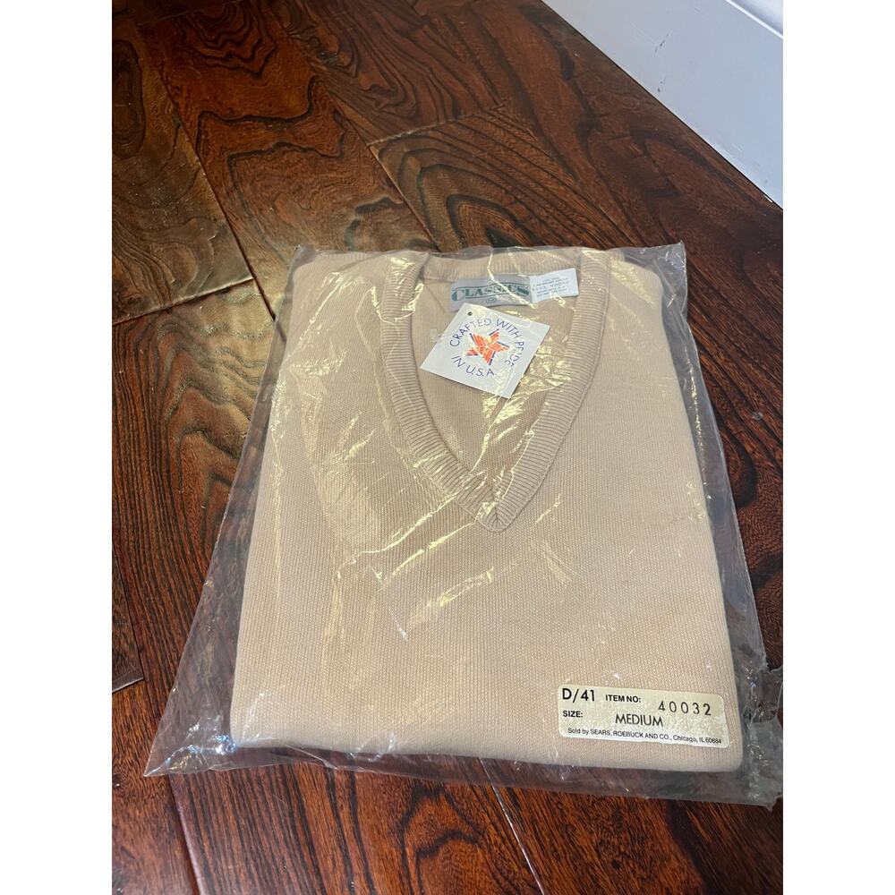 NWT Deadstock 1970s Classics Sears Tan Khaki Orlon Knit Teacher Sweater Vest M‎